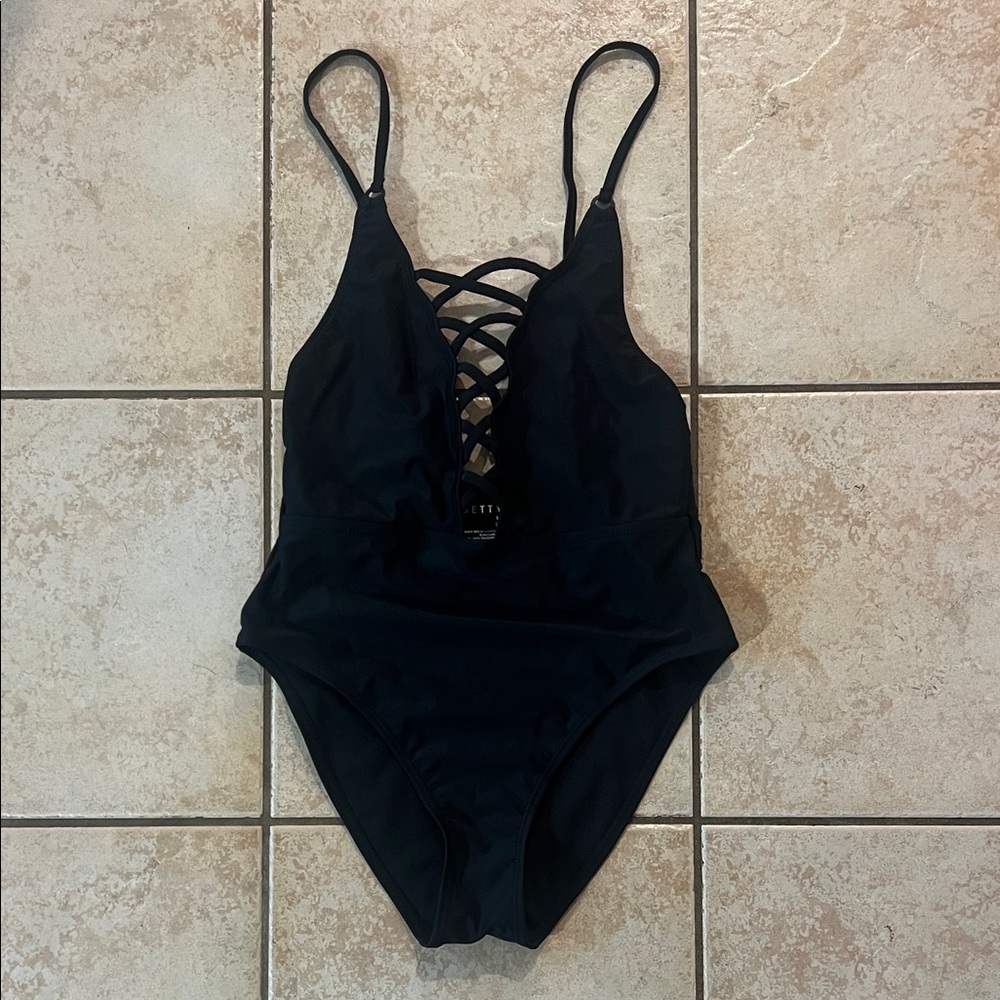 Betty Jade Black One Piece Swim Suit Adjustable Straps, Sz M